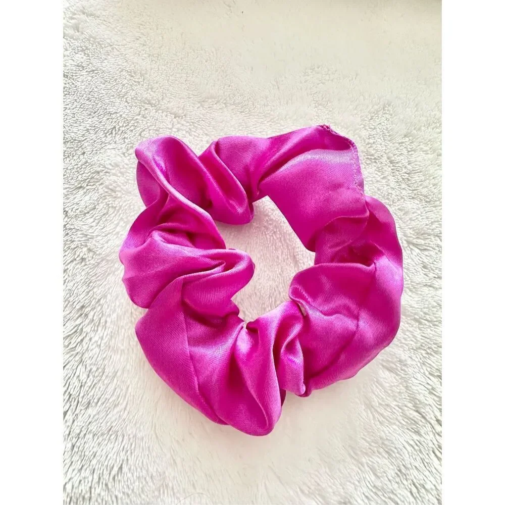 Bright pink / fuchsia color satin hair scrunchie